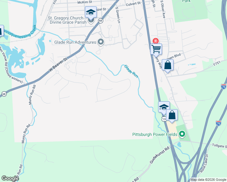 map of restaurants, bars, coffee shops, grocery stores, and more near 40 Fieldstone Place in Zelienople