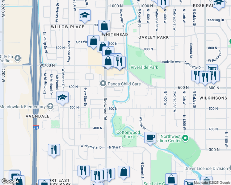 map of restaurants, bars, coffee shops, grocery stores, and more near 594 North Redwood Road in Salt Lake City
