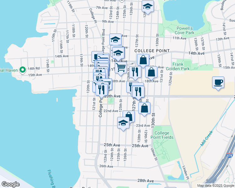 map of restaurants, bars, coffee shops, grocery stores, and more near 18-40 125th Street in Queens