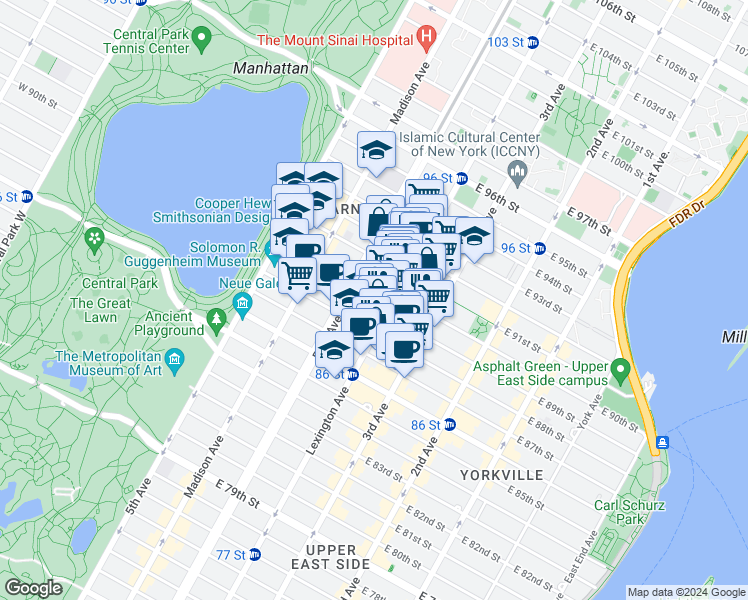 map of restaurants, bars, coffee shops, grocery stores, and more near in New York