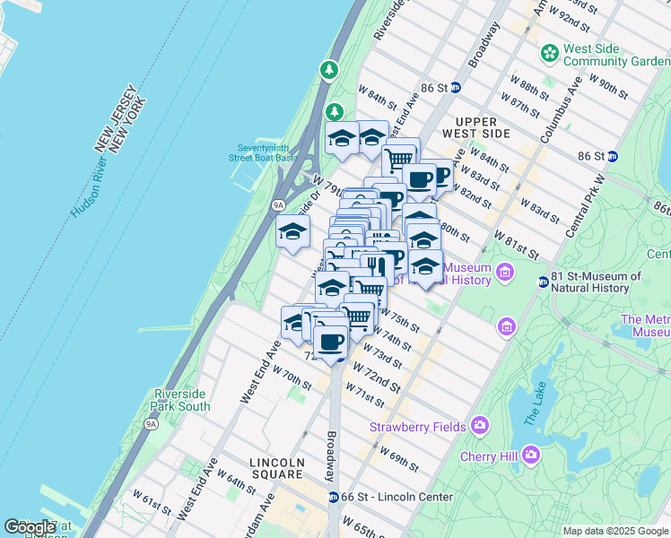 map of restaurants, bars, coffee shops, grocery stores, and more near in New York