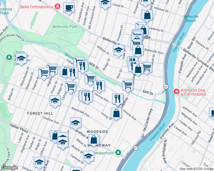 map of restaurants, bars, coffee shops, grocery stores, and more near 157 Sylvan Avenue in Newark