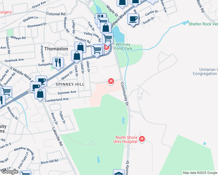 map of restaurants, bars, coffee shops, grocery stores, and more near 145 Community Drive in Great Neck