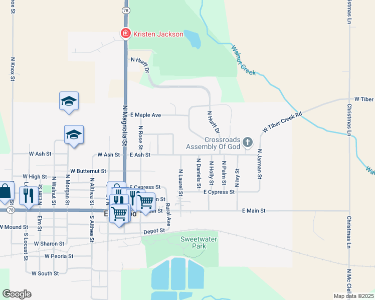 map of restaurants, bars, coffee shops, grocery stores, and more near 421 East Ash Street in Elmwood