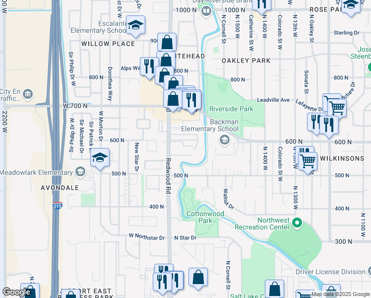 map of restaurants, bars, coffee shops, grocery stores, and more near 594 North Redwood Road in Salt Lake City