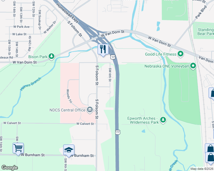 map of restaurants, bars, coffee shops, grocery stores, and more near 600 West High Street in Lincoln