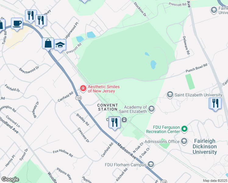 map of restaurants, bars, coffee shops, grocery stores, and more near 6 Northbridge Place in Morristown