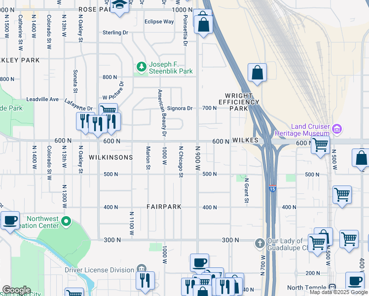 map of restaurants, bars, coffee shops, grocery stores, and more near 570 North Chicago Street in Salt Lake City
