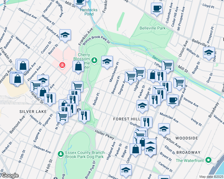 map of restaurants, bars, coffee shops, grocery stores, and more near 69 Manchester Place in Newark