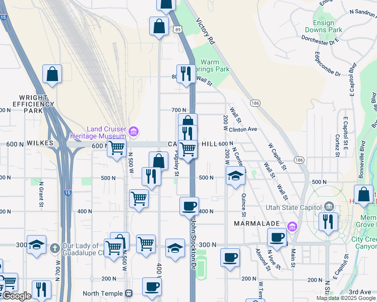 map of restaurants, bars, coffee shops, grocery stores, and more near 569 North 300 West in Salt Lake City
