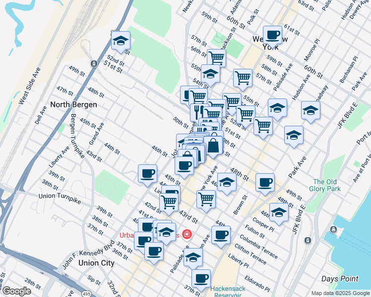 map of restaurants, bars, coffee shops, grocery stores, and more near 535 48th St in Union City