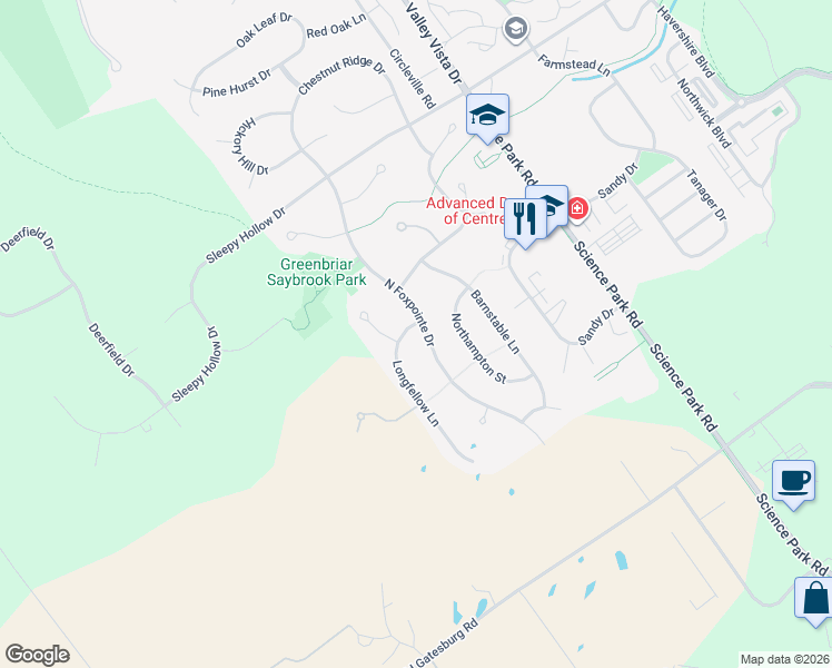 map of restaurants, bars, coffee shops, grocery stores, and more near 1297 Longfellow Lane in State College