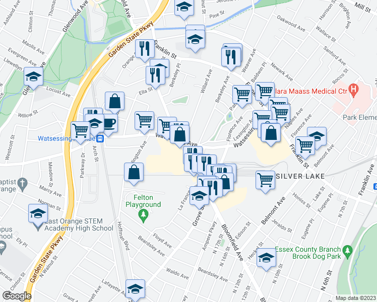 map of restaurants, bars, coffee shops, grocery stores, and more near 211 Bloomfield Avenue in Bloomfield