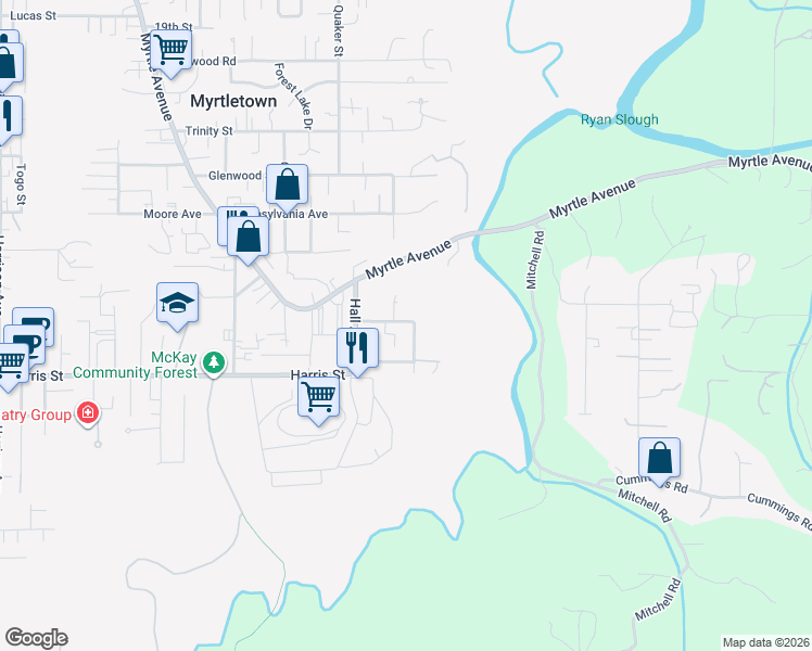 map of restaurants, bars, coffee shops, grocery stores, and more near 3990 Wellington Street in Eureka