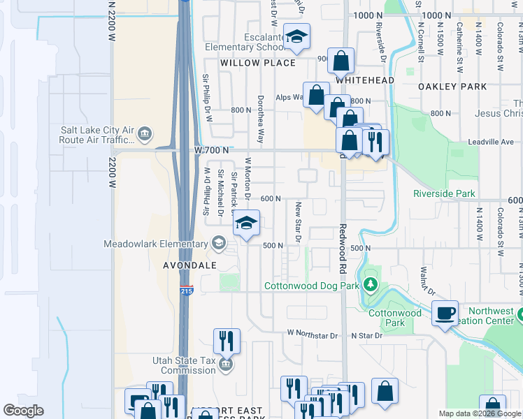map of restaurants, bars, coffee shops, grocery stores, and more near 574 Morton Drive in Salt Lake City