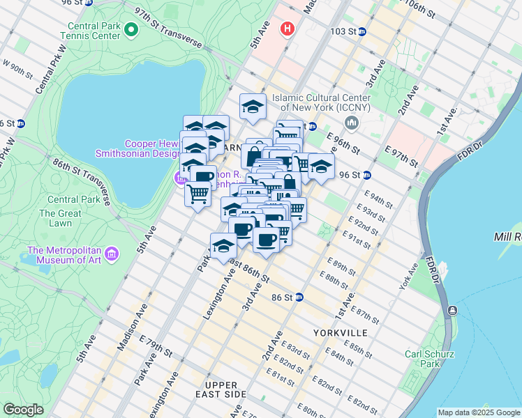 map of restaurants, bars, coffee shops, grocery stores, and more near in New York