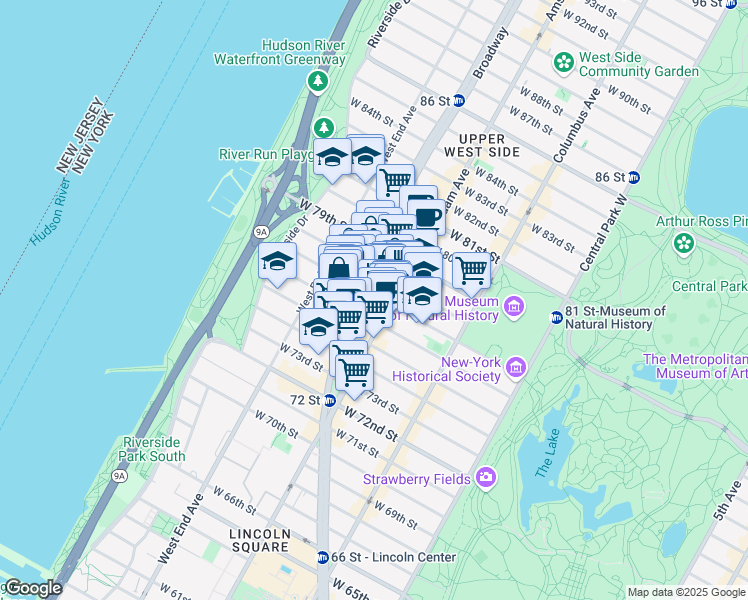 map of restaurants, bars, coffee shops, grocery stores, and more near in New York