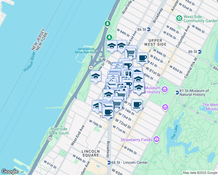 map of restaurants, bars, coffee shops, grocery stores, and more near in New York