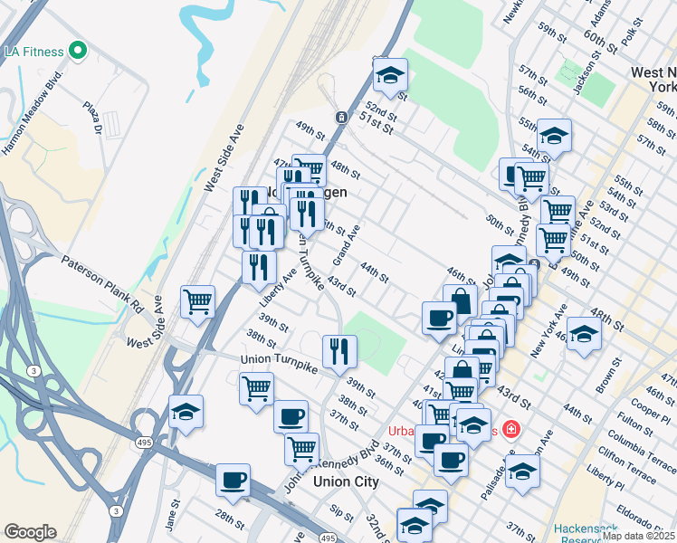 map of restaurants, bars, coffee shops, grocery stores, and more near 4317 Cottage Avenue in North Bergen