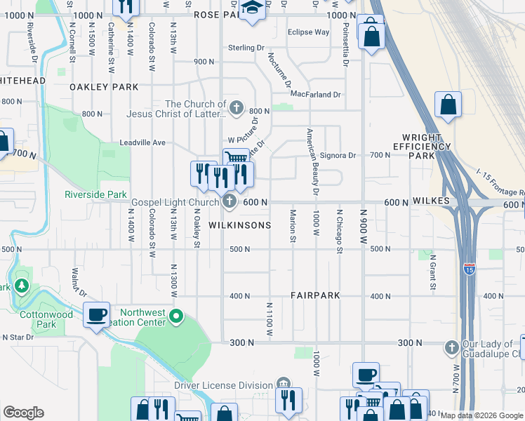 map of restaurants, bars, coffee shops, grocery stores, and more near 573 North 1100 West in Salt Lake City