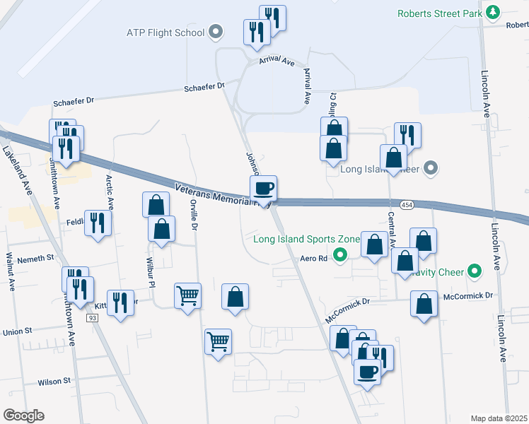 map of restaurants, bars, coffee shops, grocery stores, and more near 4180 Veterans Memorial Highway in Bohemia