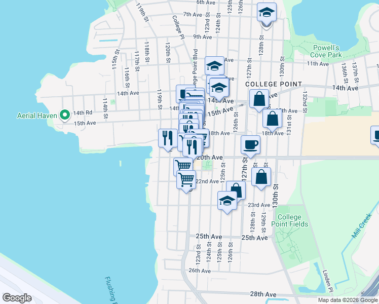 map of restaurants, bars, coffee shops, grocery stores, and more near in Queens