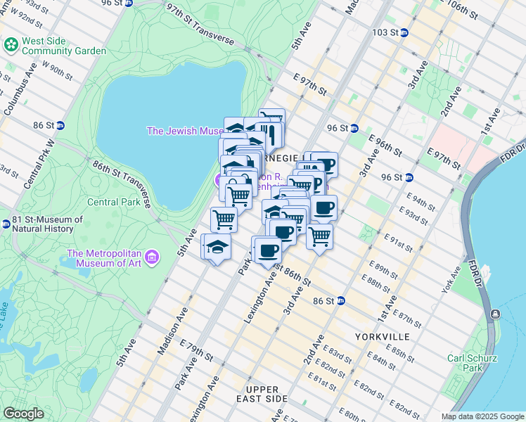 map of restaurants, bars, coffee shops, grocery stores, and more near in New York