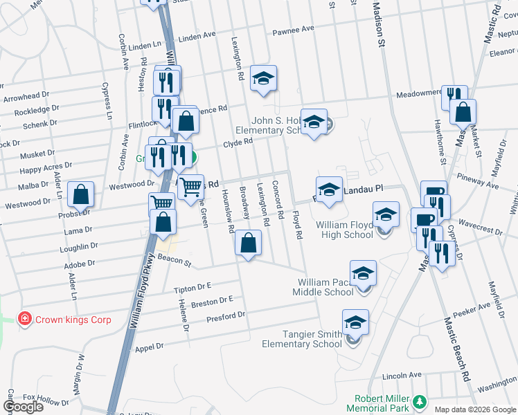 map of restaurants, bars, coffee shops, grocery stores, and more near 183 Lexington Road in Shirley