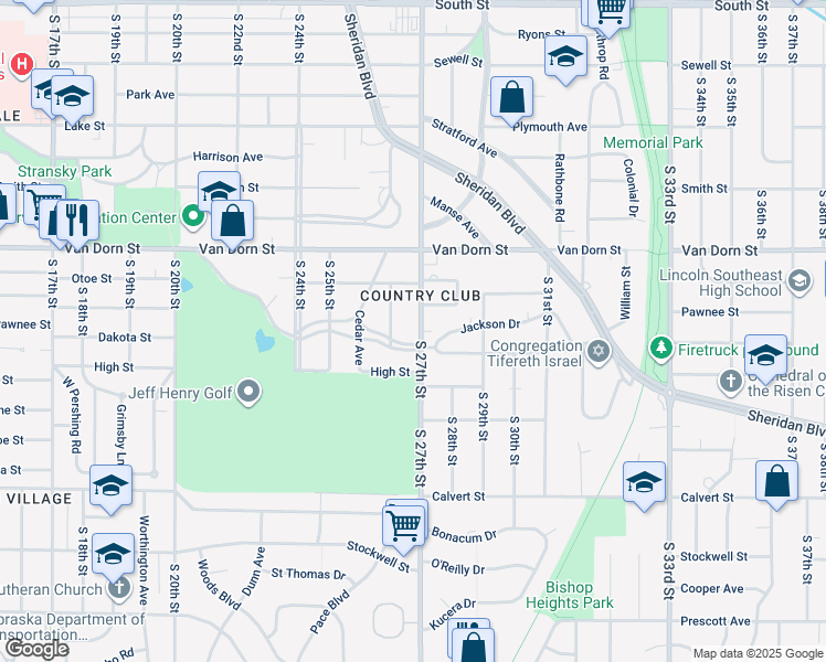 map of restaurants, bars, coffee shops, grocery stores, and more near 3021 South 27th Street in Lincoln