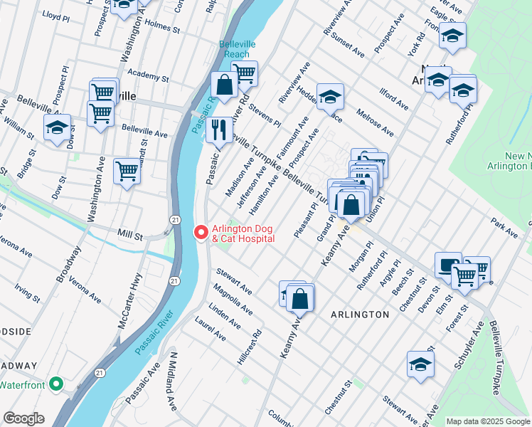 map of restaurants, bars, coffee shops, grocery stores, and more near 29 Livingston Avenue in Kearny