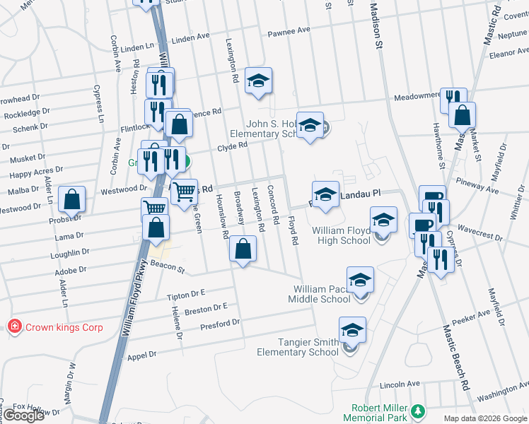 map of restaurants, bars, coffee shops, grocery stores, and more near 183 Lexington Road in Shirley