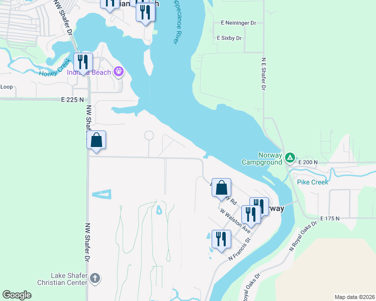 map of restaurants, bars, coffee shops, grocery stores, and more near 5468 East Fairbanks Court in Monticello