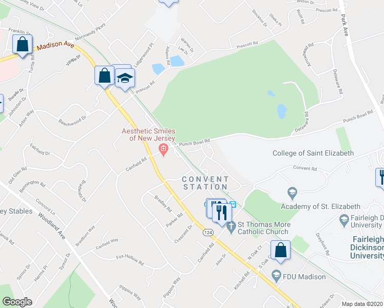 map of restaurants, bars, coffee shops, grocery stores, and more near 21 Pilgrim Court in Morristown