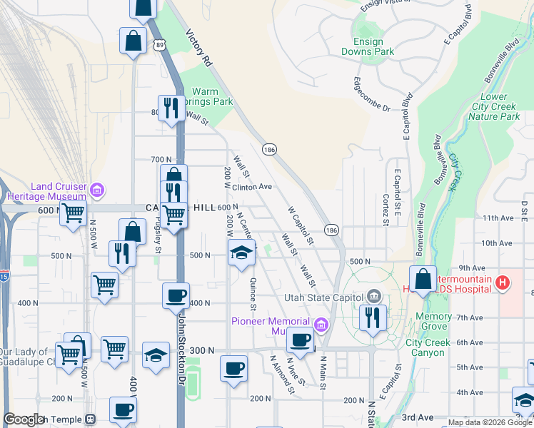 map of restaurants, bars, coffee shops, grocery stores, and more near in Salt Lake City