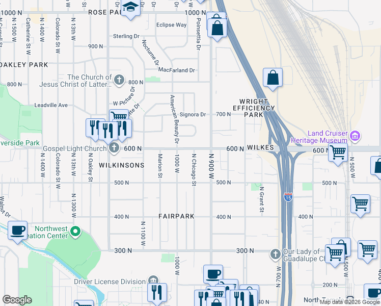 map of restaurants, bars, coffee shops, grocery stores, and more near 570 North Chicago Street in Salt Lake City