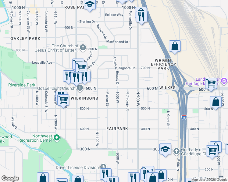 map of restaurants, bars, coffee shops, grocery stores, and more near 568 1000 west in Salt Lake City