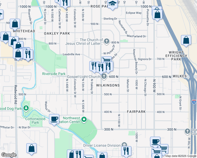map of restaurants, bars, coffee shops, grocery stores, and more near 573 North 1200 West in Salt Lake City