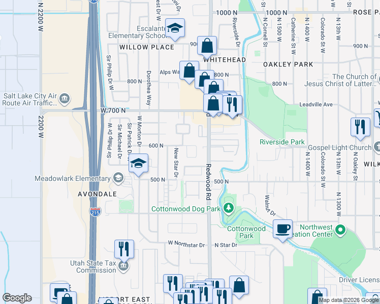 map of restaurants, bars, coffee shops, grocery stores, and more near 564 Sri Anthony Circle West in Salt Lake City