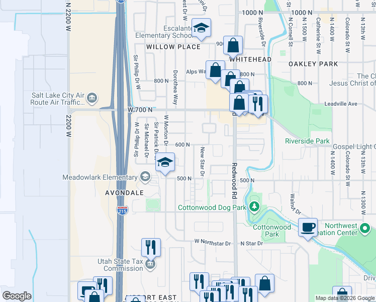map of restaurants, bars, coffee shops, grocery stores, and more near 576 Star Crest Drive West in Salt Lake City