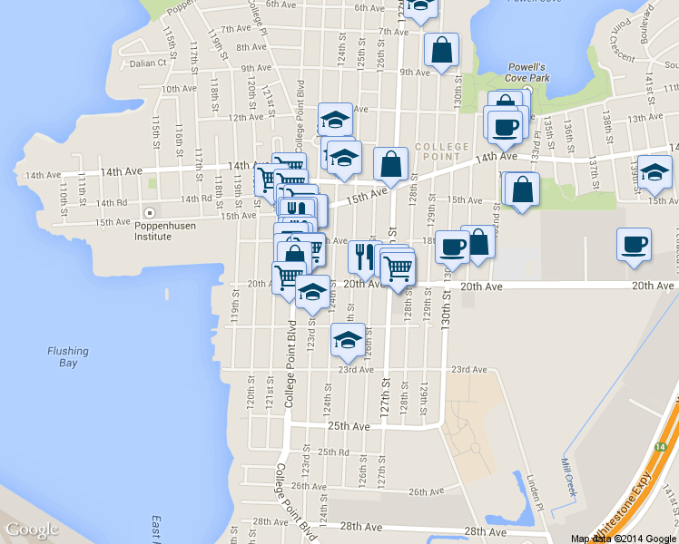 map of restaurants, bars, coffee shops, grocery stores, and more near 18-40 125th Street in Queens