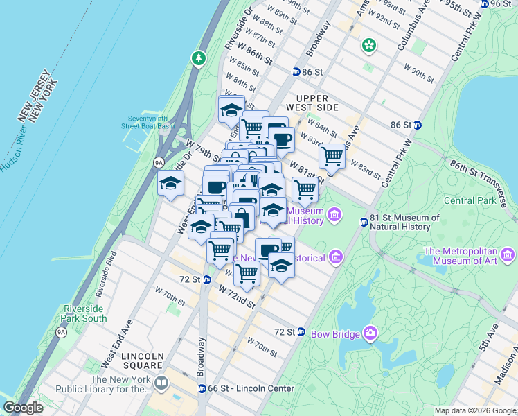map of restaurants, bars, coffee shops, grocery stores, and more near in New York