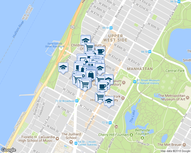map of restaurants, bars, coffee shops, grocery stores, and more near in New York