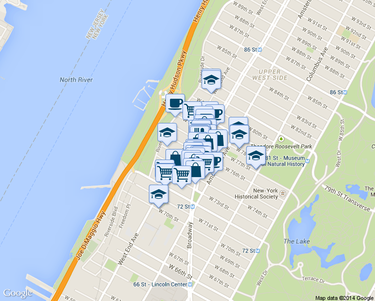 map of restaurants, bars, coffee shops, grocery stores, and more near in New York
