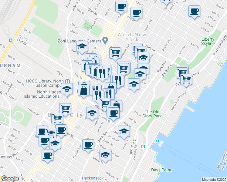 map of restaurants, bars, coffee shops, grocery stores, and more near 318 51st Street in West New York