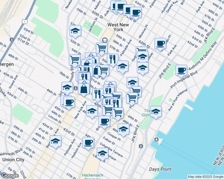 map of restaurants, bars, coffee shops, grocery stores, and more near 318 51st Street in West New York