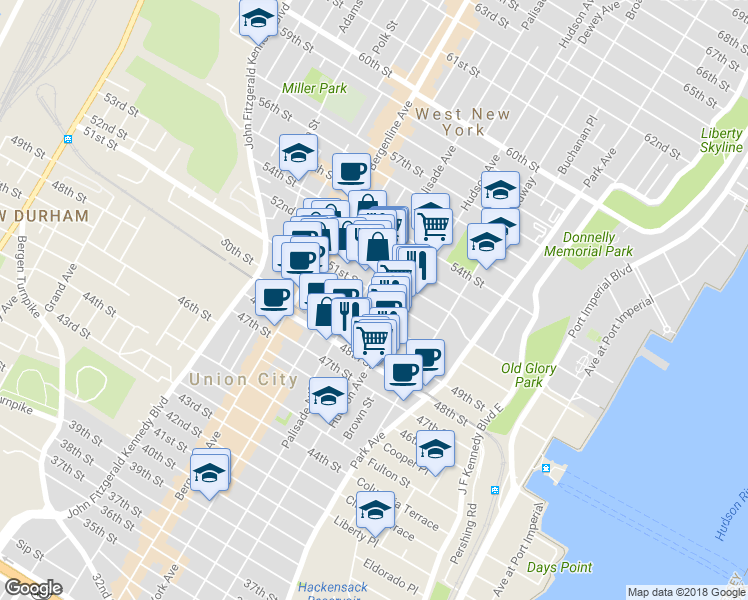 map of restaurants, bars, coffee shops, grocery stores, and more near 318 51st Street in West New York