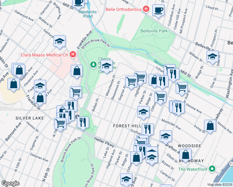 map of restaurants, bars, coffee shops, grocery stores, and more near 872-874 Degraw Avenue in Newark