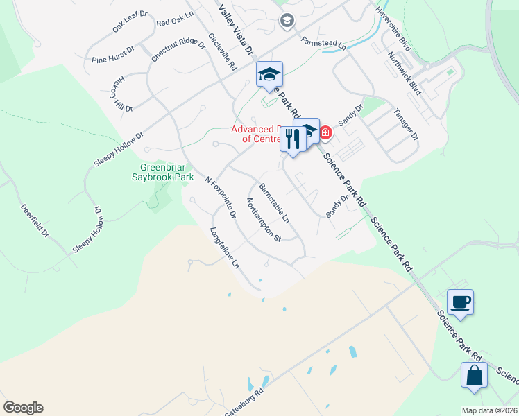 map of restaurants, bars, coffee shops, grocery stores, and more near 1262 Barnstable Lane in State College
