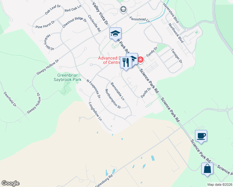 map of restaurants, bars, coffee shops, grocery stores, and more near 1262 Barnstable Lane in State College