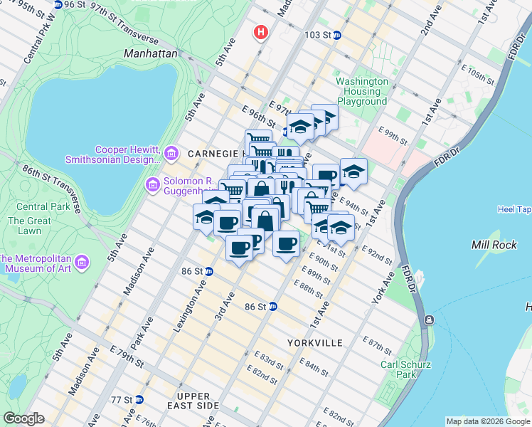 map of restaurants, bars, coffee shops, grocery stores, and more near in New York